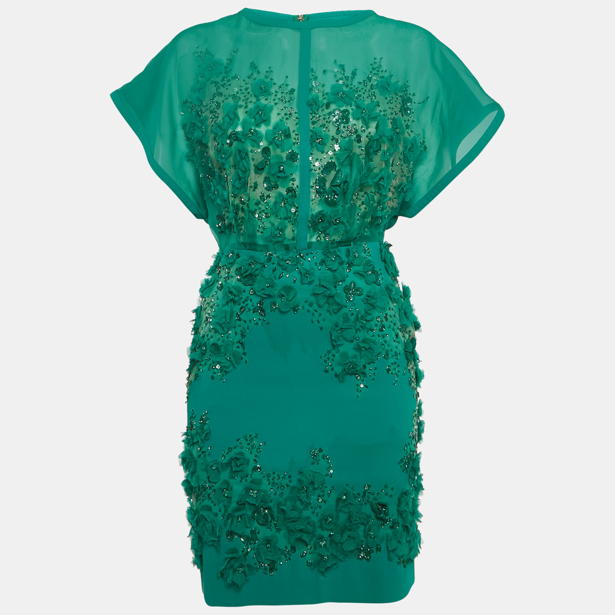 

Elie Saab Green Embellished Detail Crepe & Silk Mini Dress XS
