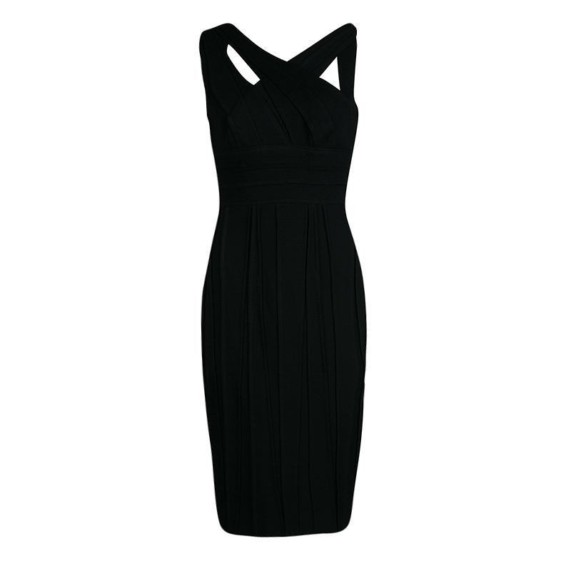 Pre Owned Elie Saab Black Paneled Cross Front Sleeveless Sheath Dress M