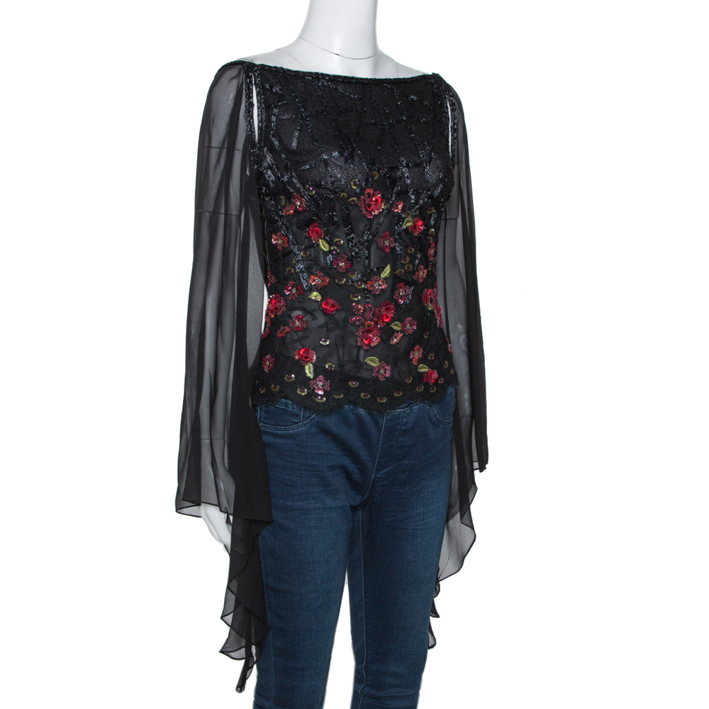 

Elie Saab Black Embellished Lace Sheer Sleeve Blouse