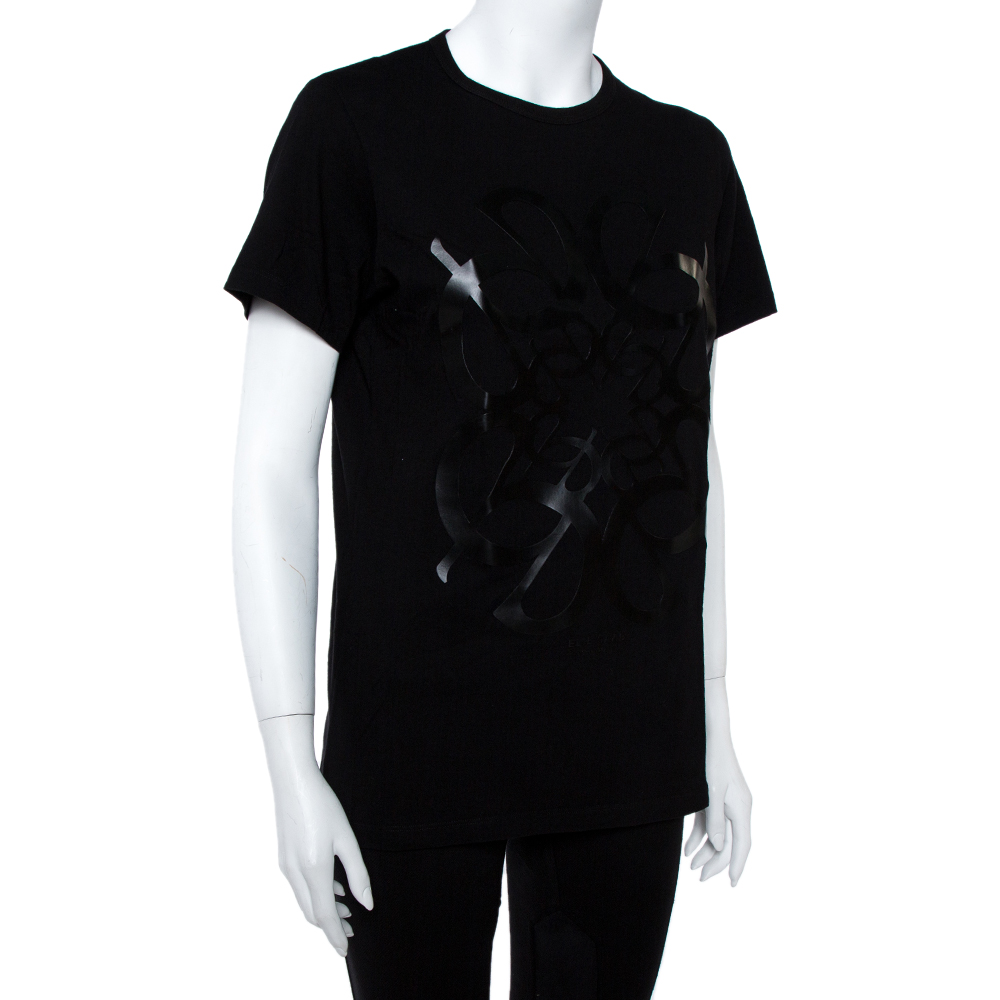 

Elie Saab Black Cotton Jersey Logo Embossed T-Shirt