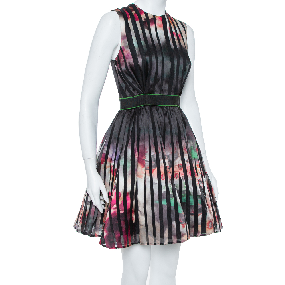 

Elie Saab Multicolor Printed Silk Panelled Sleeveless Flared Dress