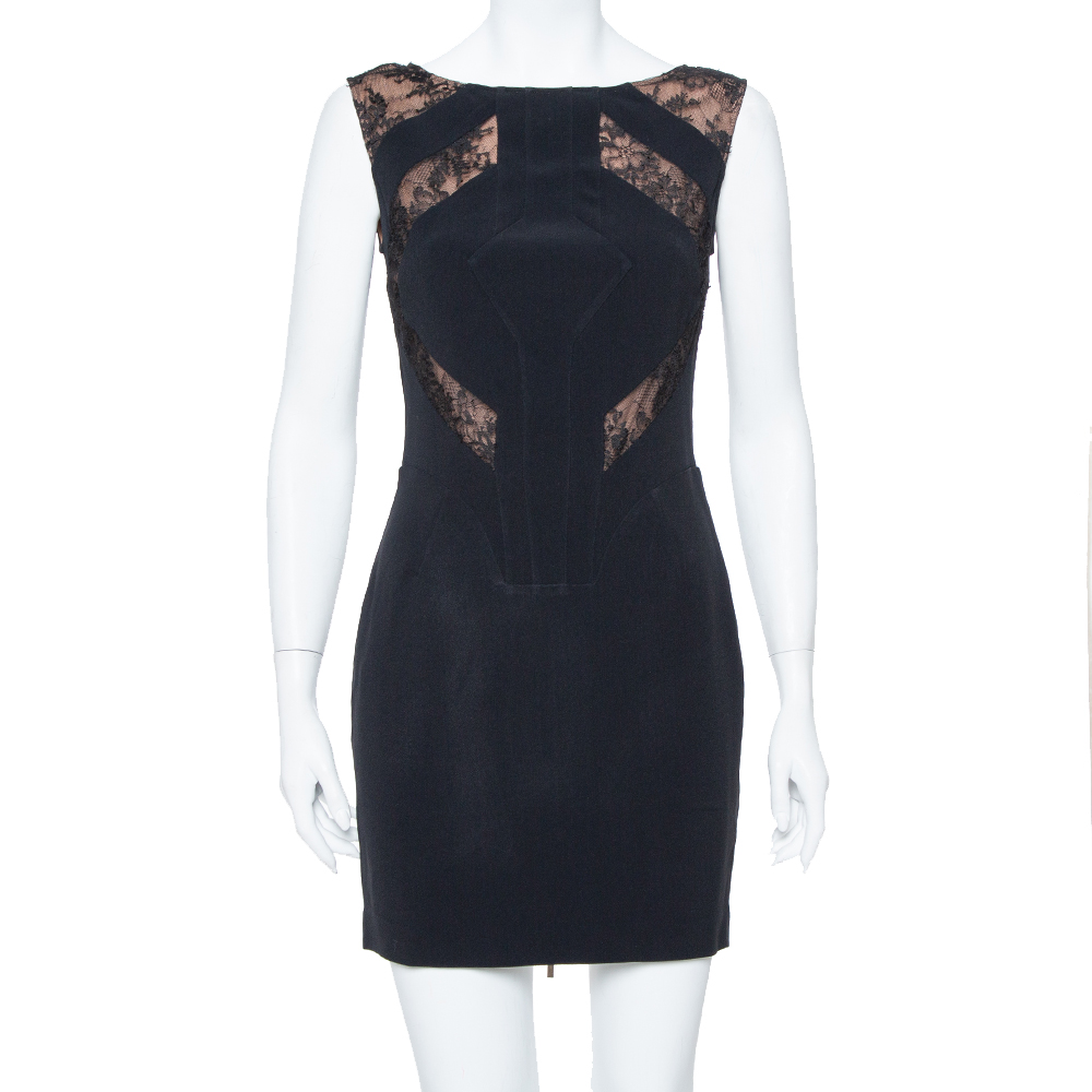 

Elie Saab Black Crepe Lace Detail Sheath Dress