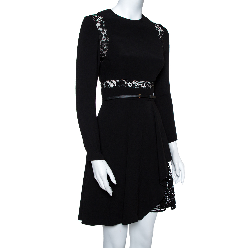 

Elie Saab Black Crepe & Lace Paneled Asymmetric Hem Dress