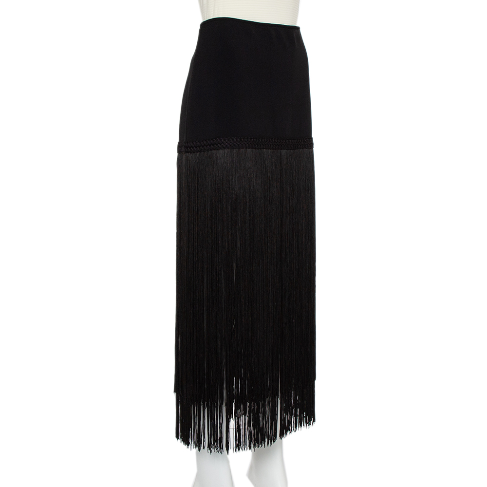 

Elie Saab Black Knit Tasseled Midi Skirt