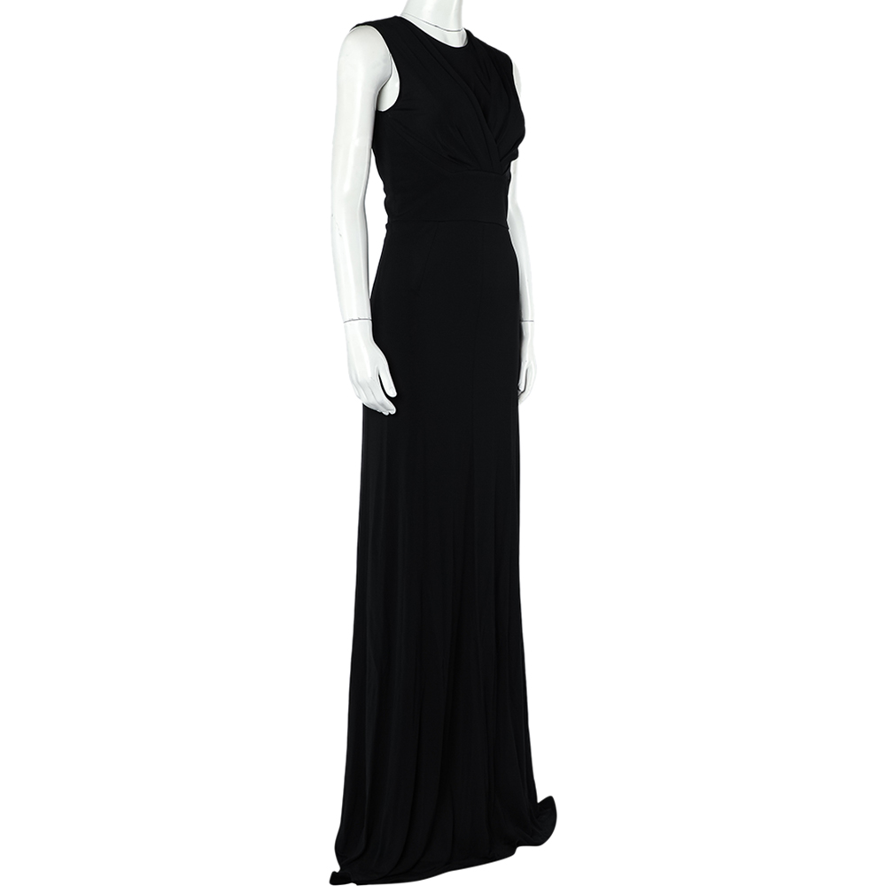 

Elie Saab Black Jersey Pleated Detail Sleeveless Maxi Dress