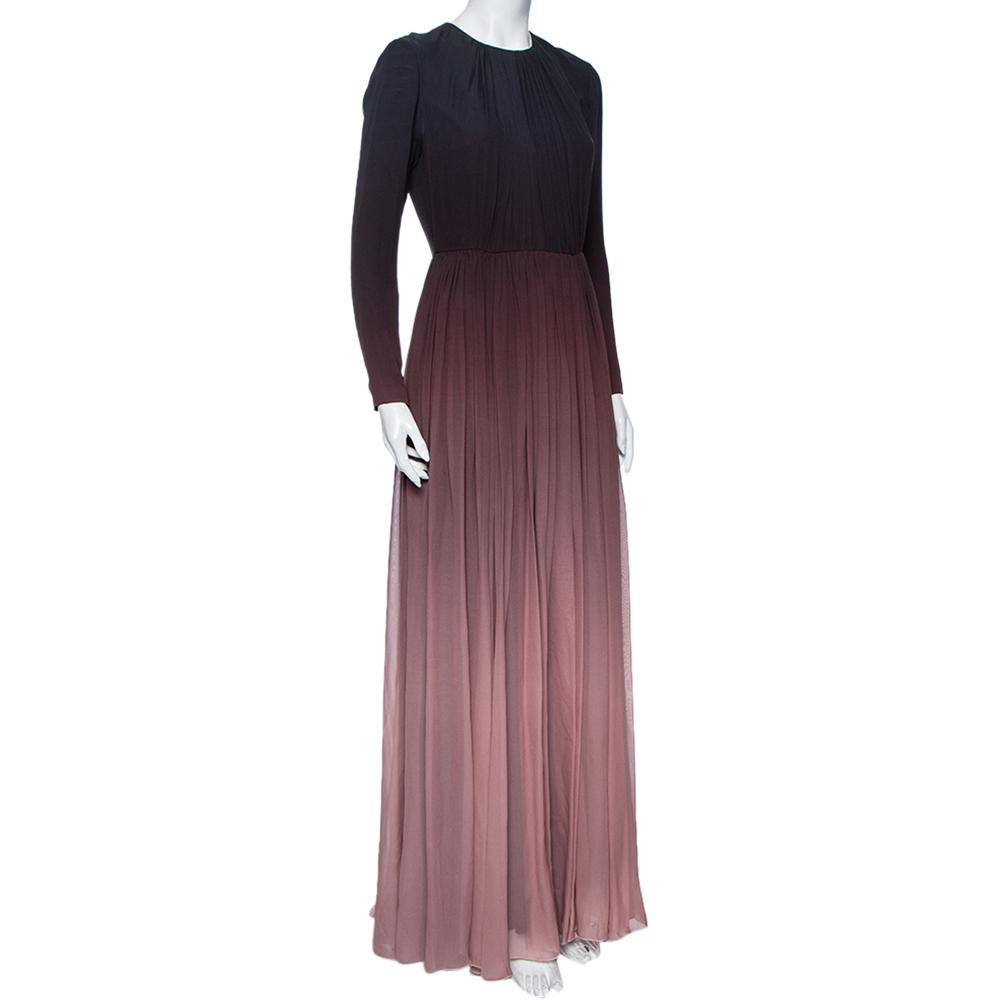 

Elie Saab Pink Ombre Silk Georgette Gathered Long Dress