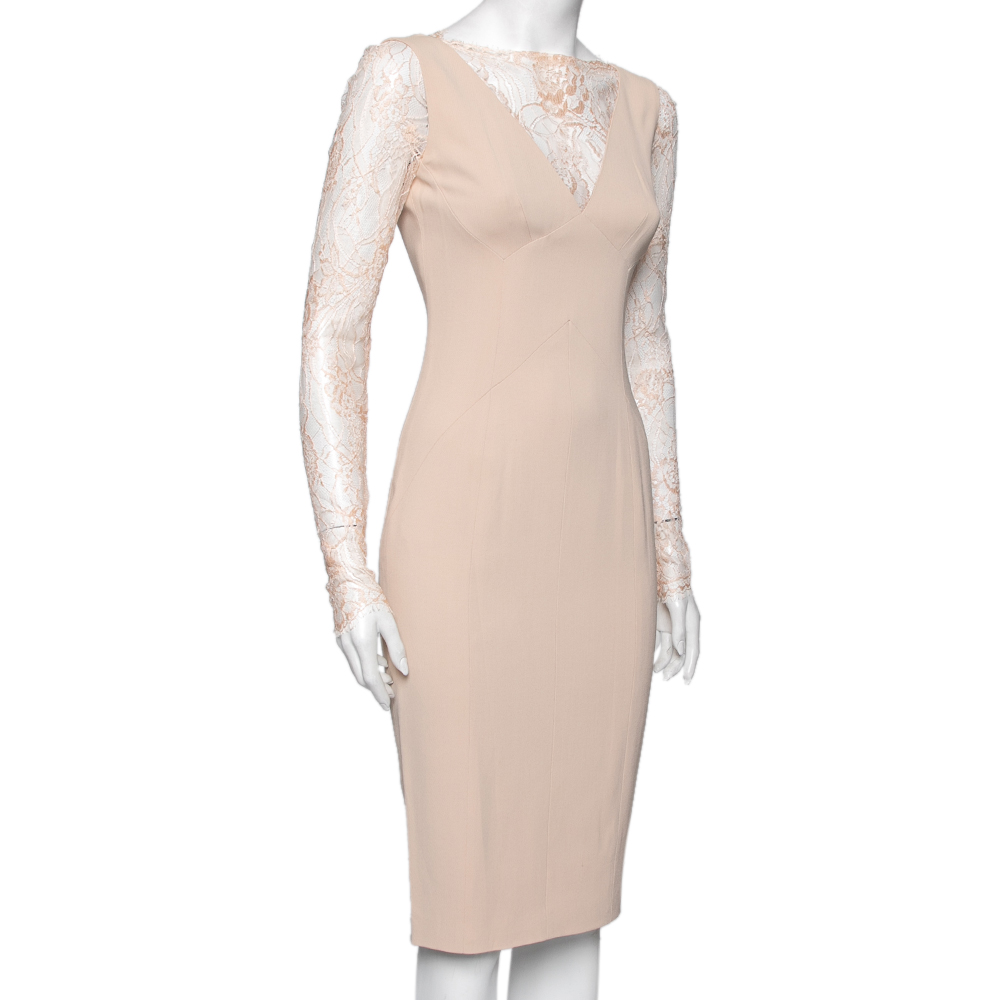 

Elie Saab Peach Crepe & Lace Inset Midi Dress, Pink