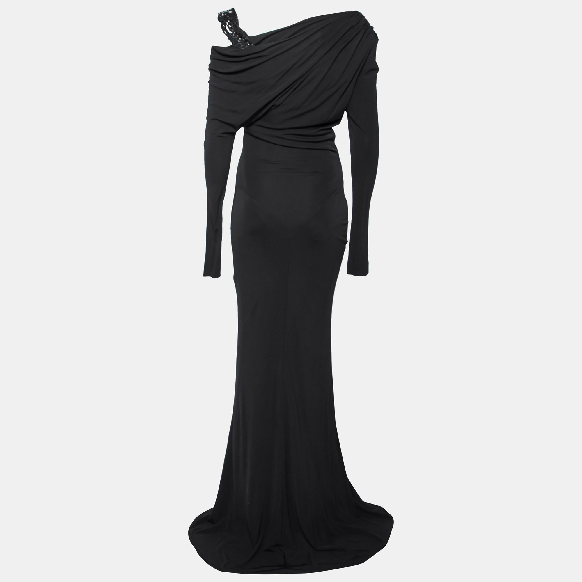 

Elie Saab Black Jersey Bead Embellished Strap Detail Gown