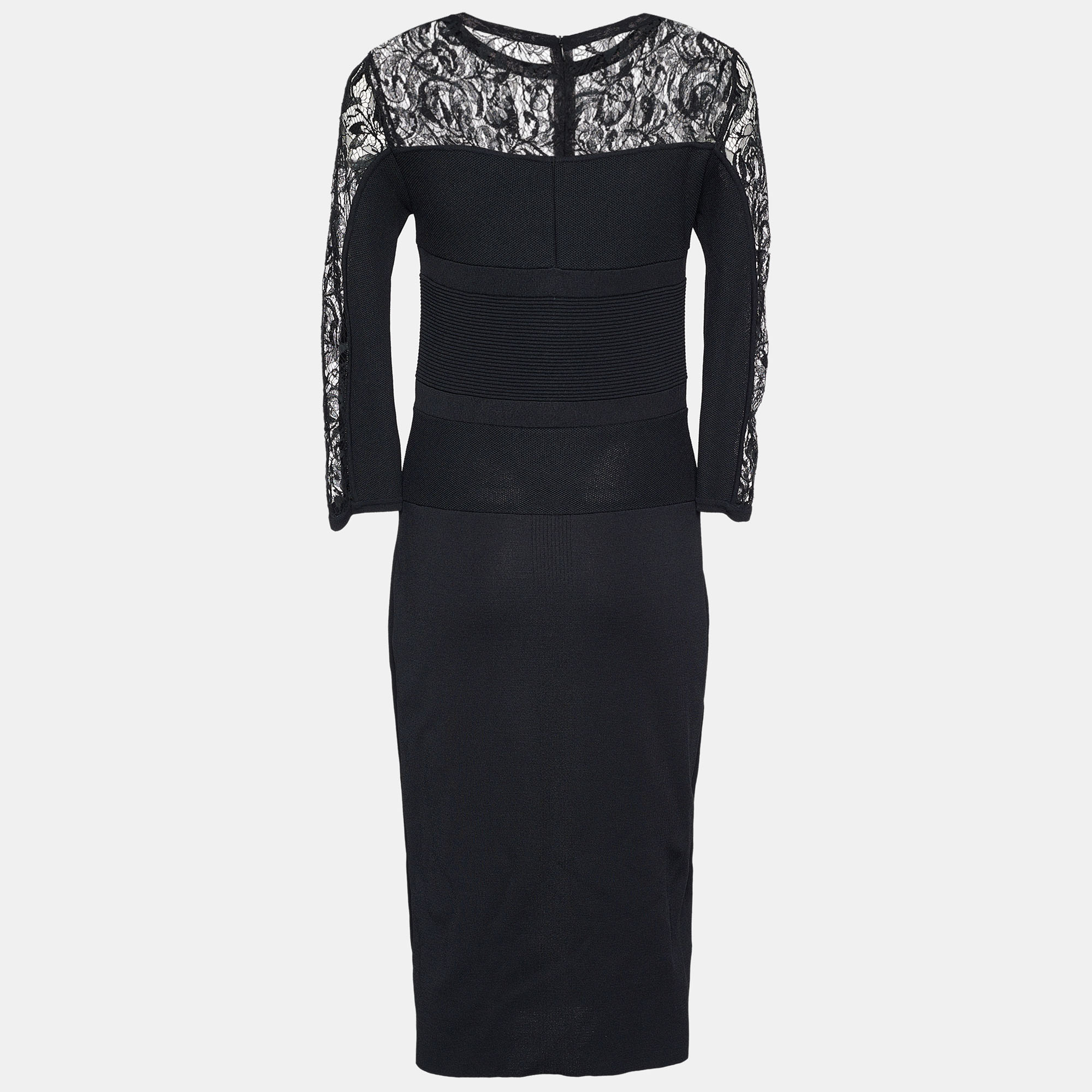 

Elie Saab Black Jersey Lace Laser Cut Detail Dress