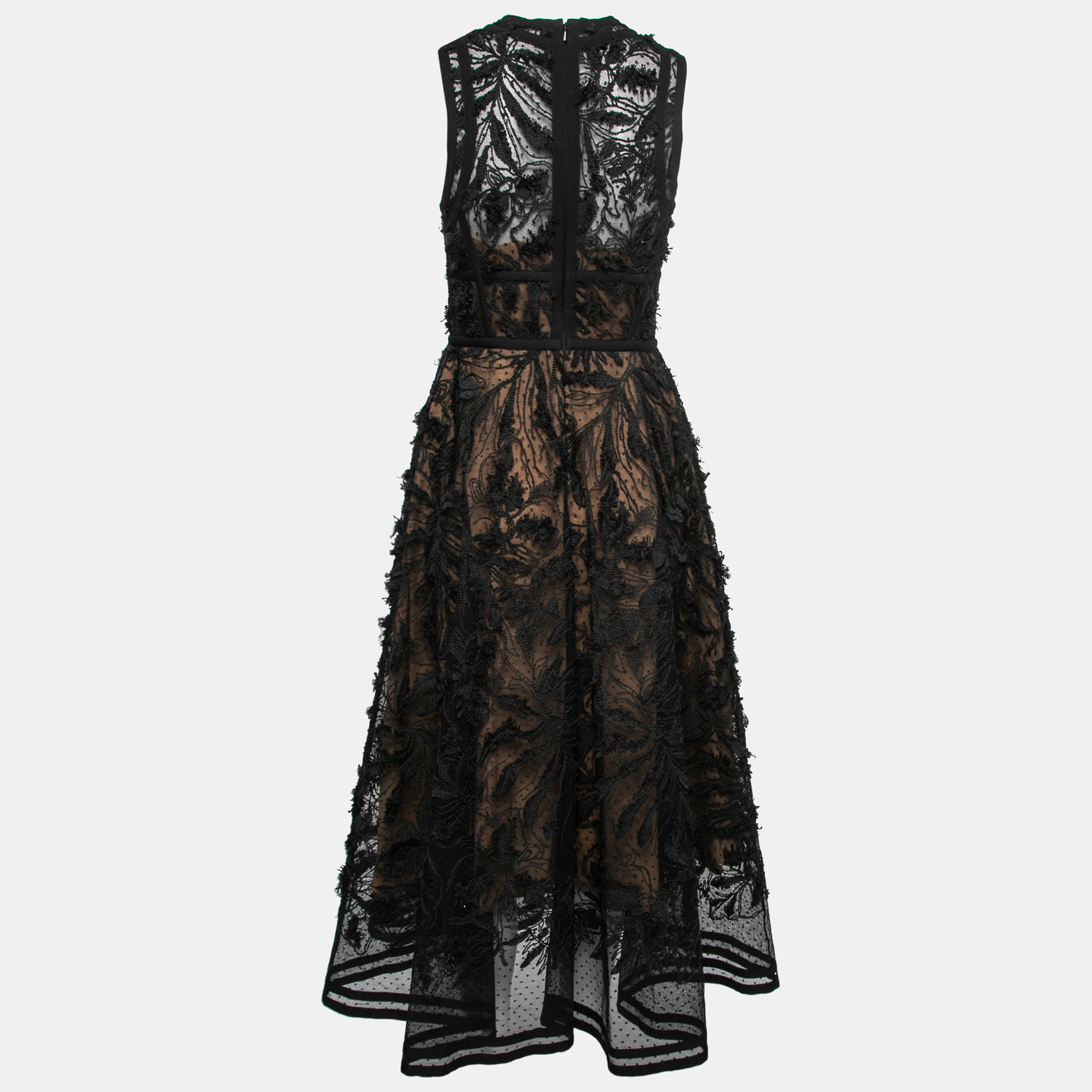 

Elie Saab Black Lace Embroidered Flared Midi Dress