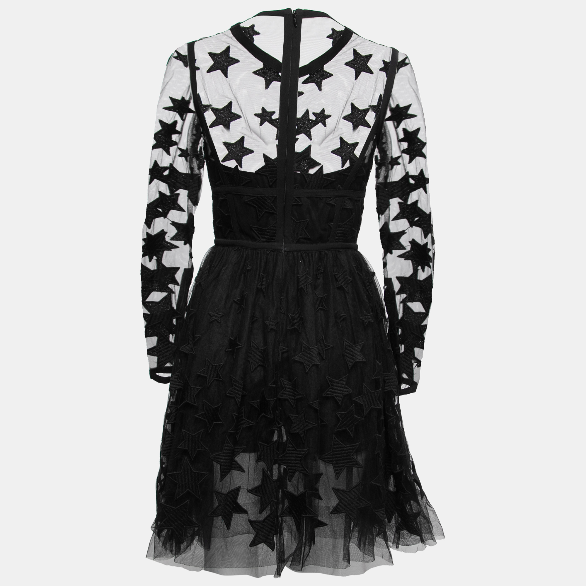 

Elie Saab Black Star-Embroidered Tulle Mini Dress