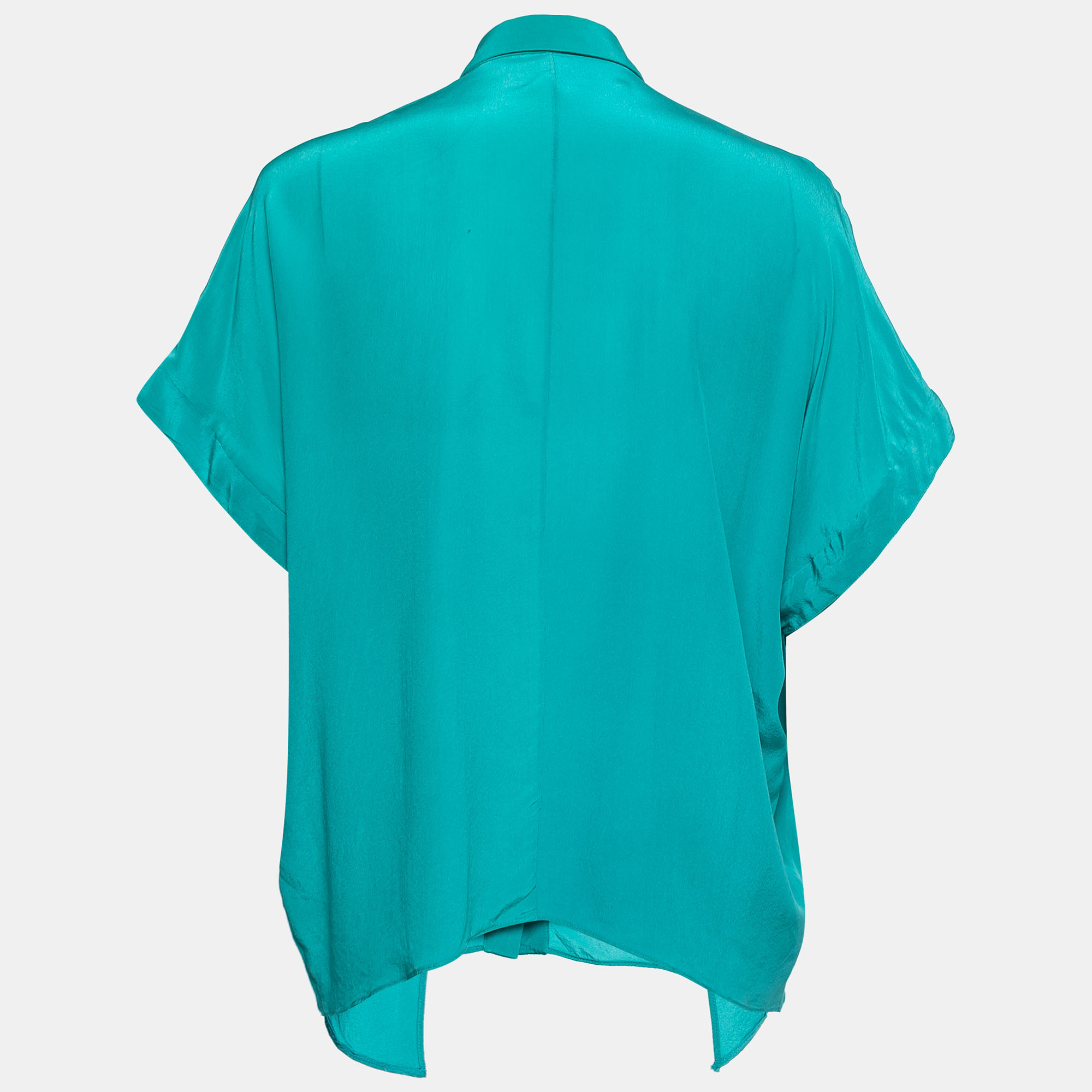 

Elie Saab Green Crepe Silk Ruffled Overlay Shirt