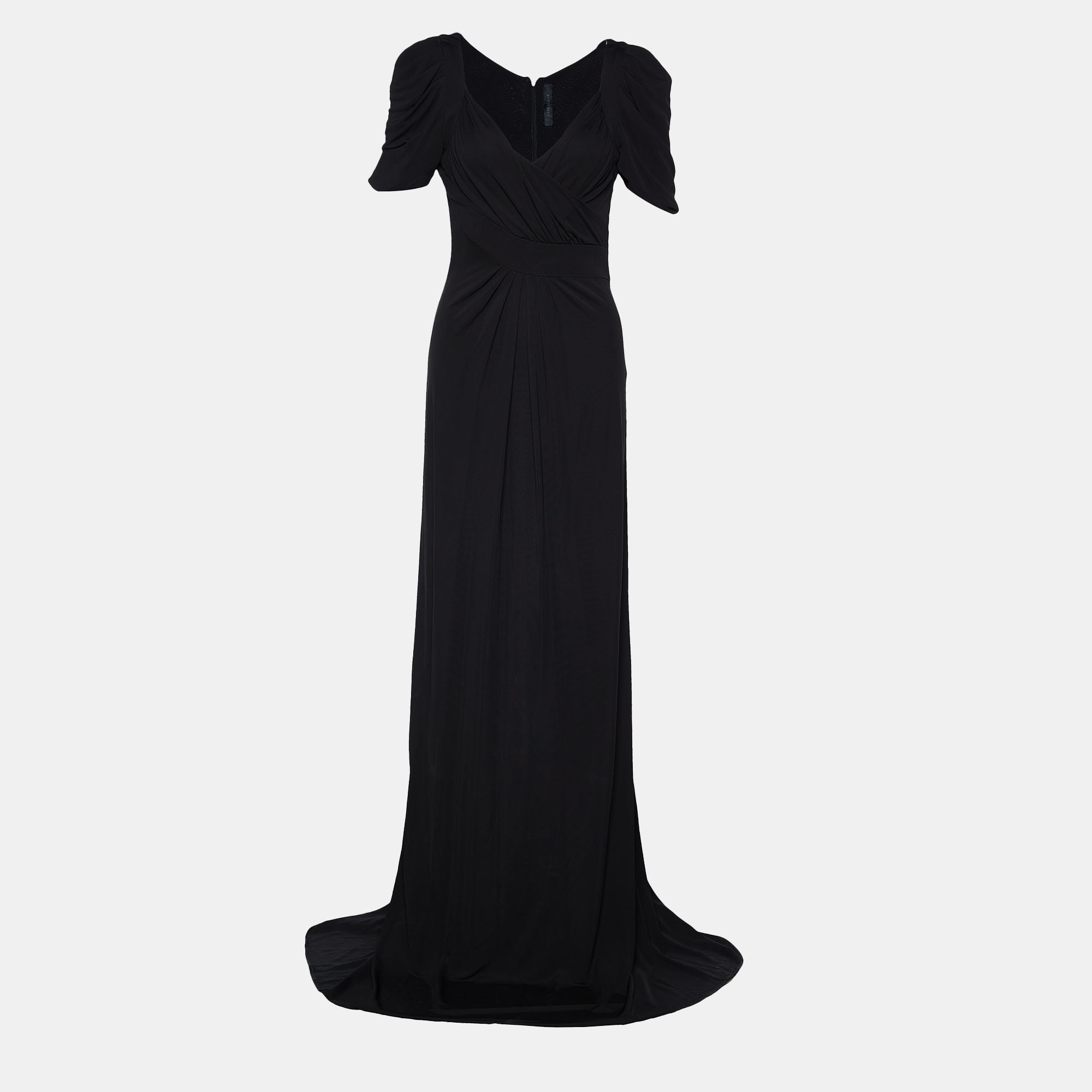Pre-owned Elie Saab Black Jersey Gathered Yoke Detail Gown M