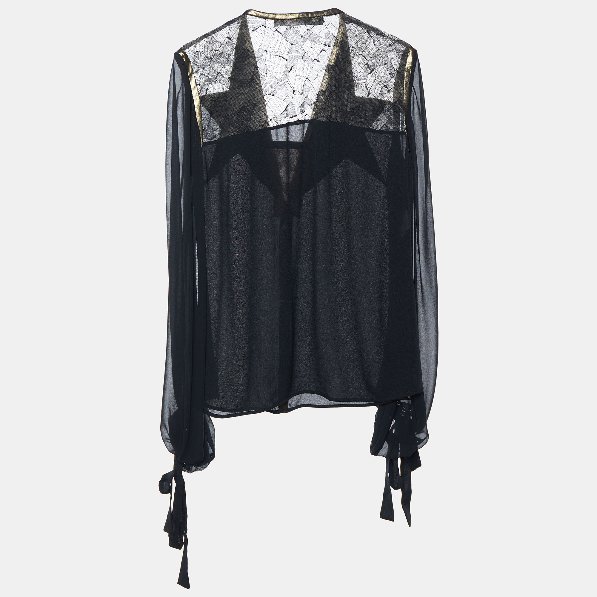 

Elie Saab Black Silk & Lace Star Pattern Top