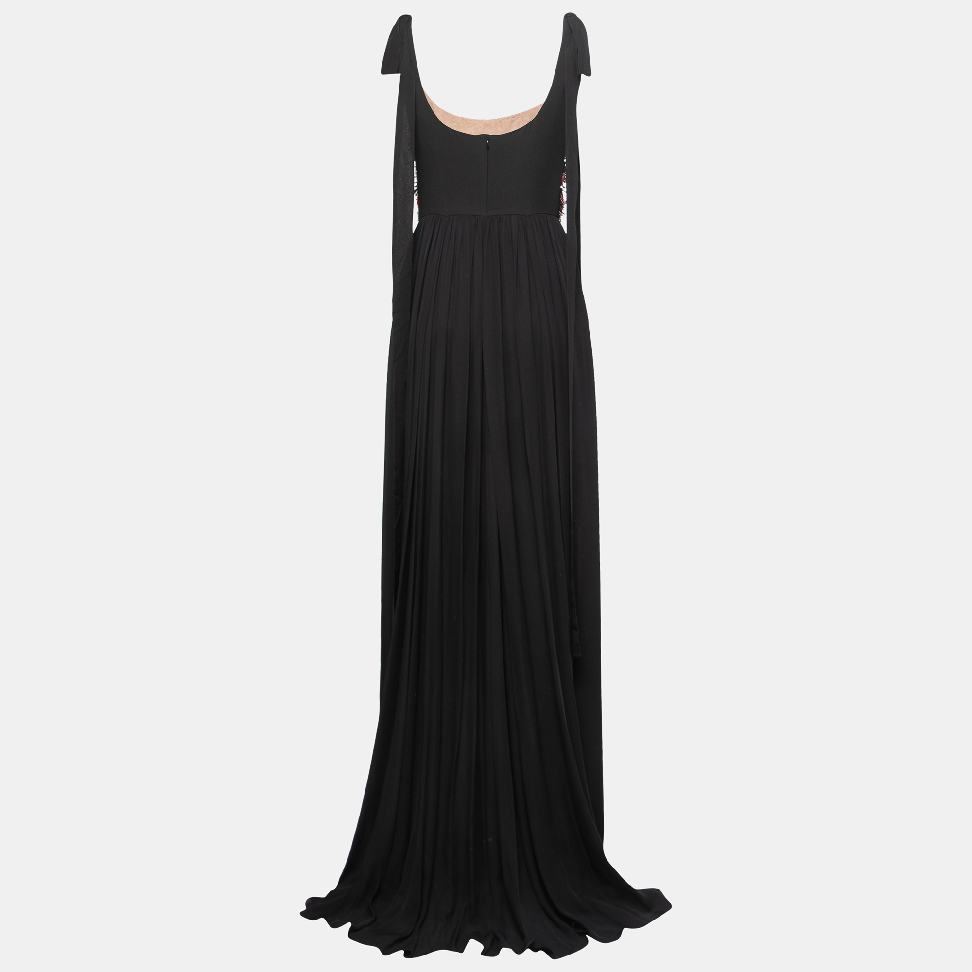 

Elie Saab Black Silk Chiffon Sequin Embellished Yoke Sleeveless Gown