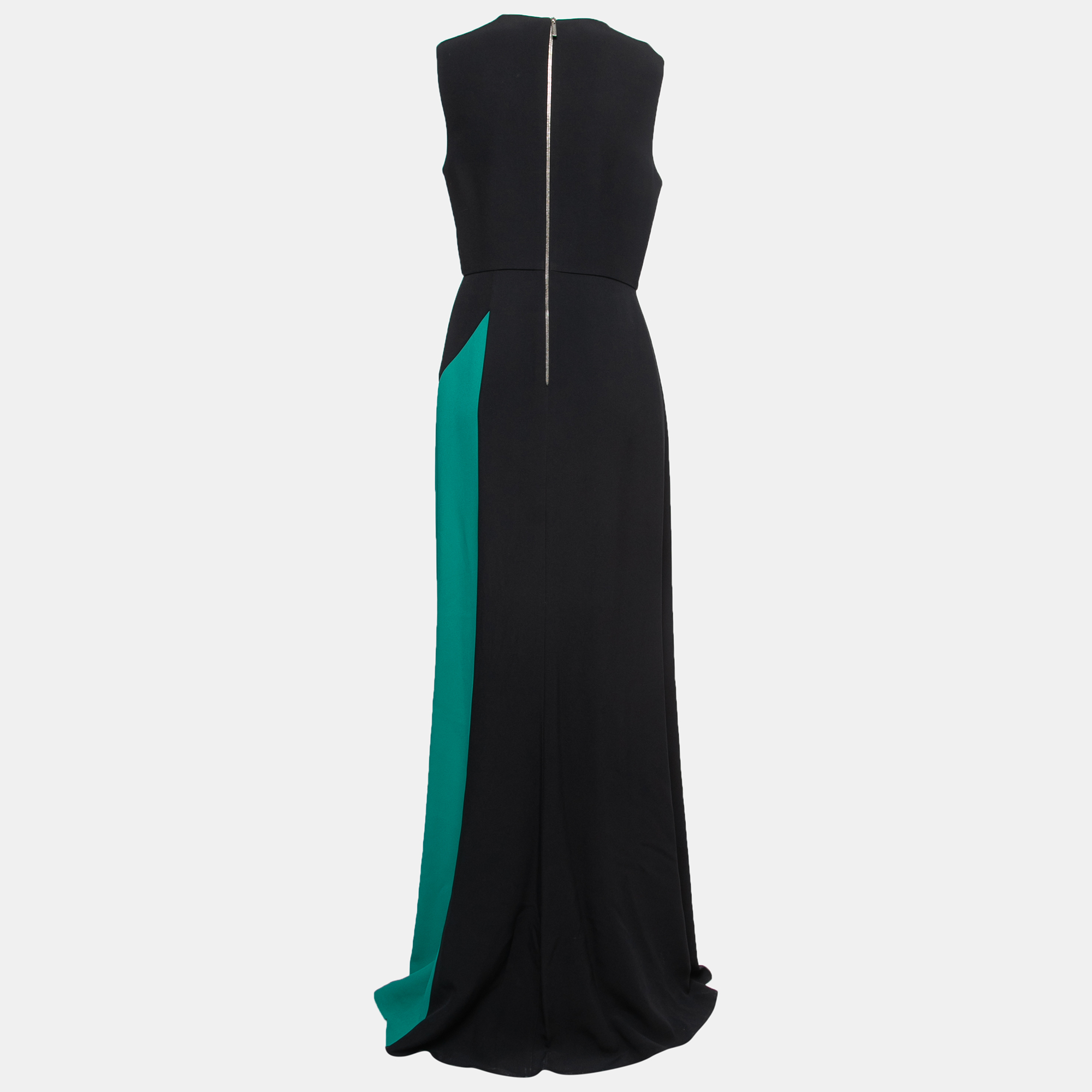 

Elie Saab Tricolor Crepe Sleeveless Draped Long Dress, Black