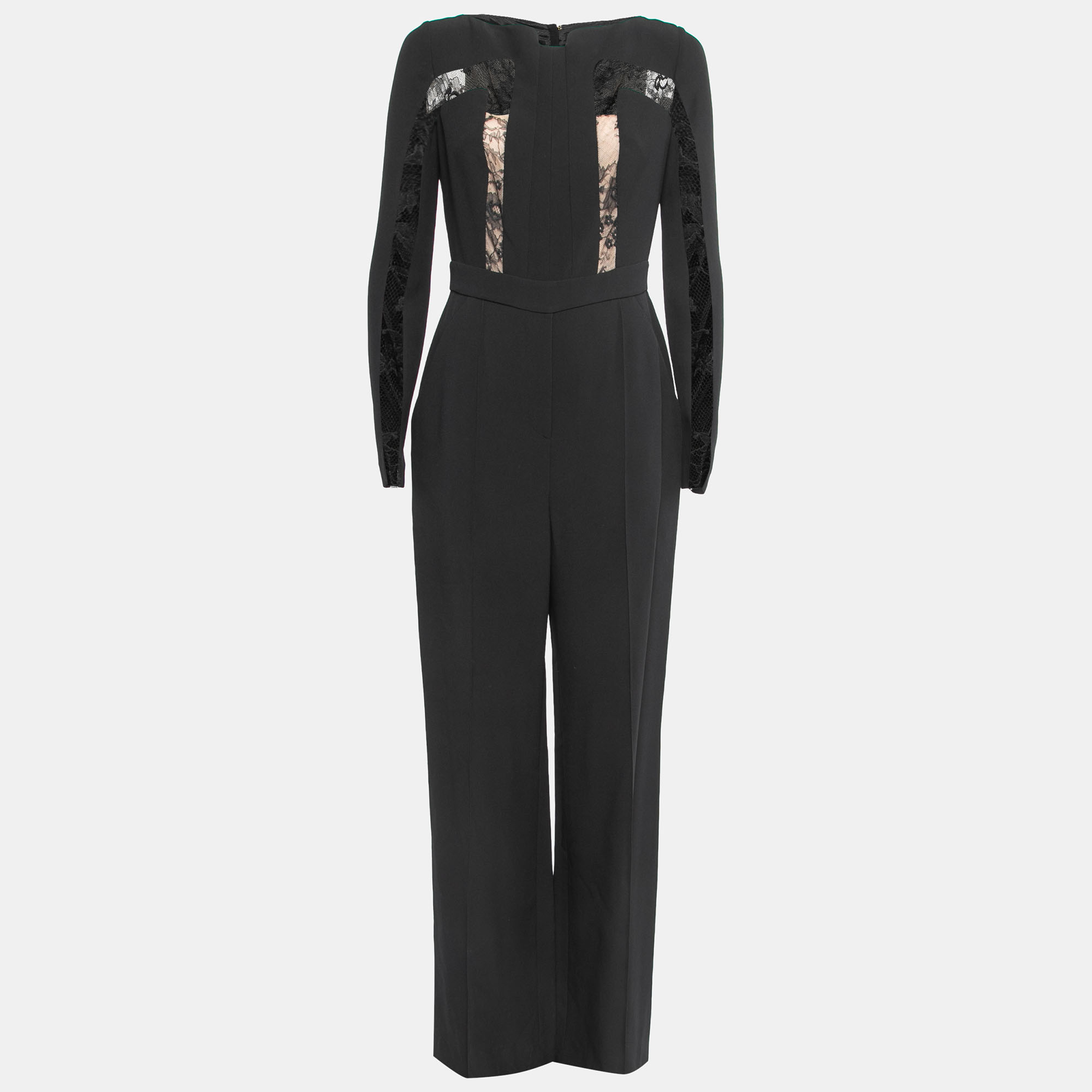 

Elie Saab Black Silk & Nylon Lace Trimmed Full Sleeve Jumpsuit