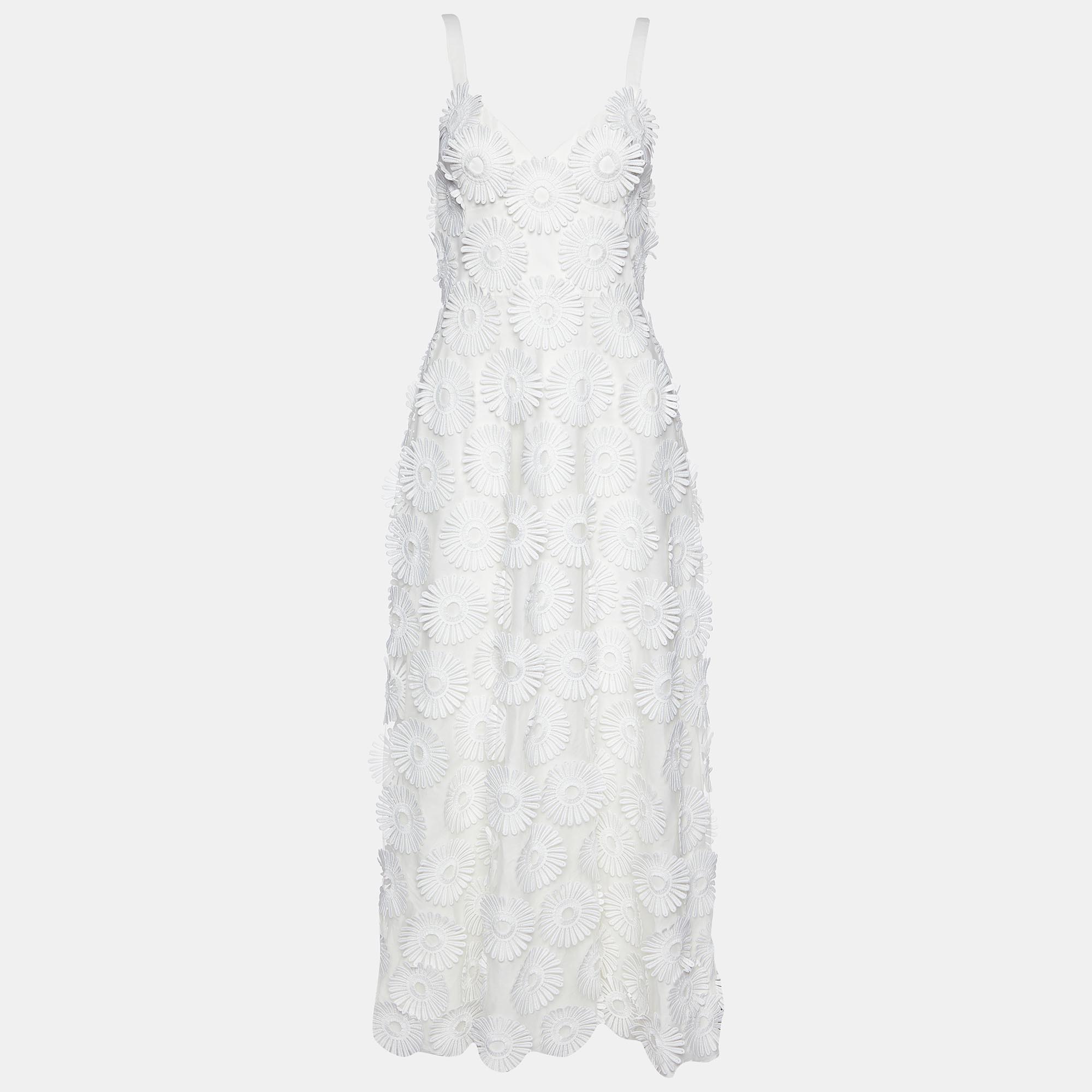 

Elie Saab White Floral Appliqued Tulle Midi Dress S