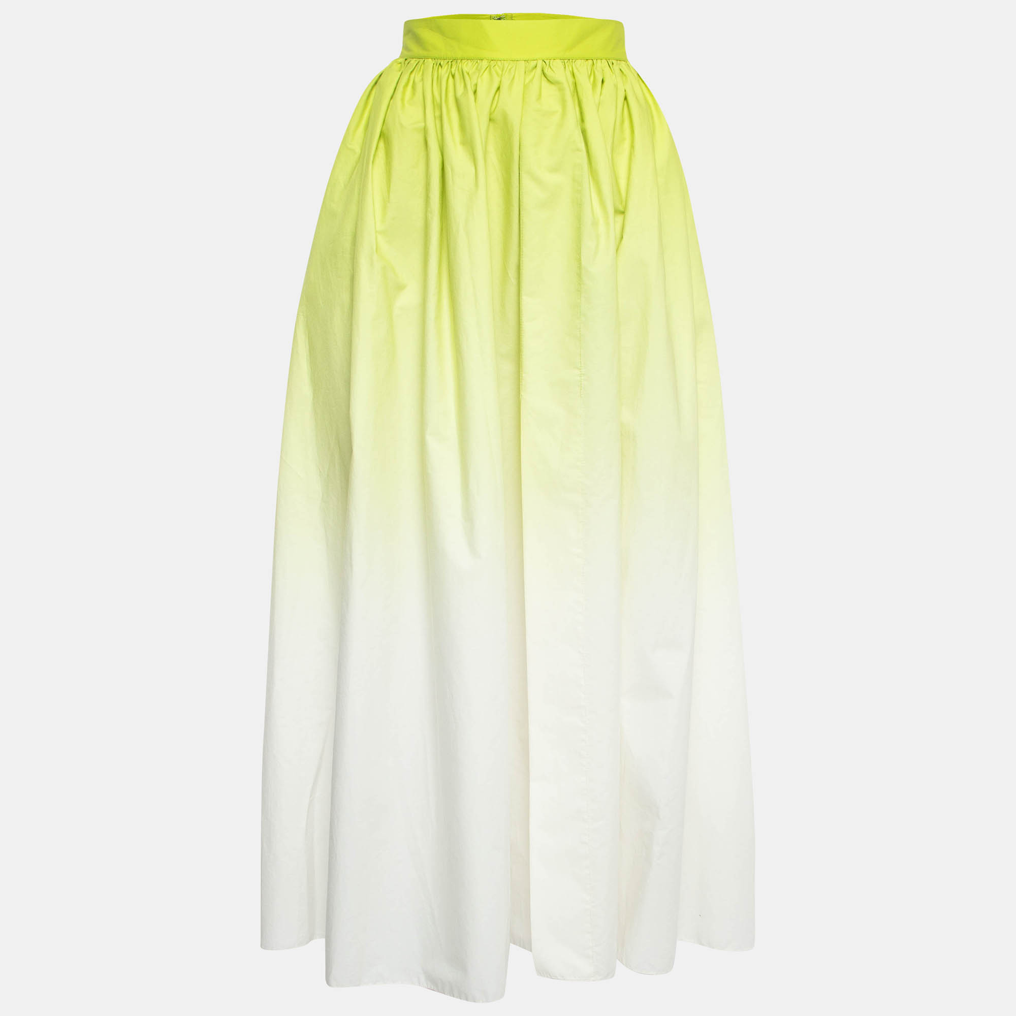 

Elie Saab Green Ombre Cotton Gathered Maxi Skirt S
