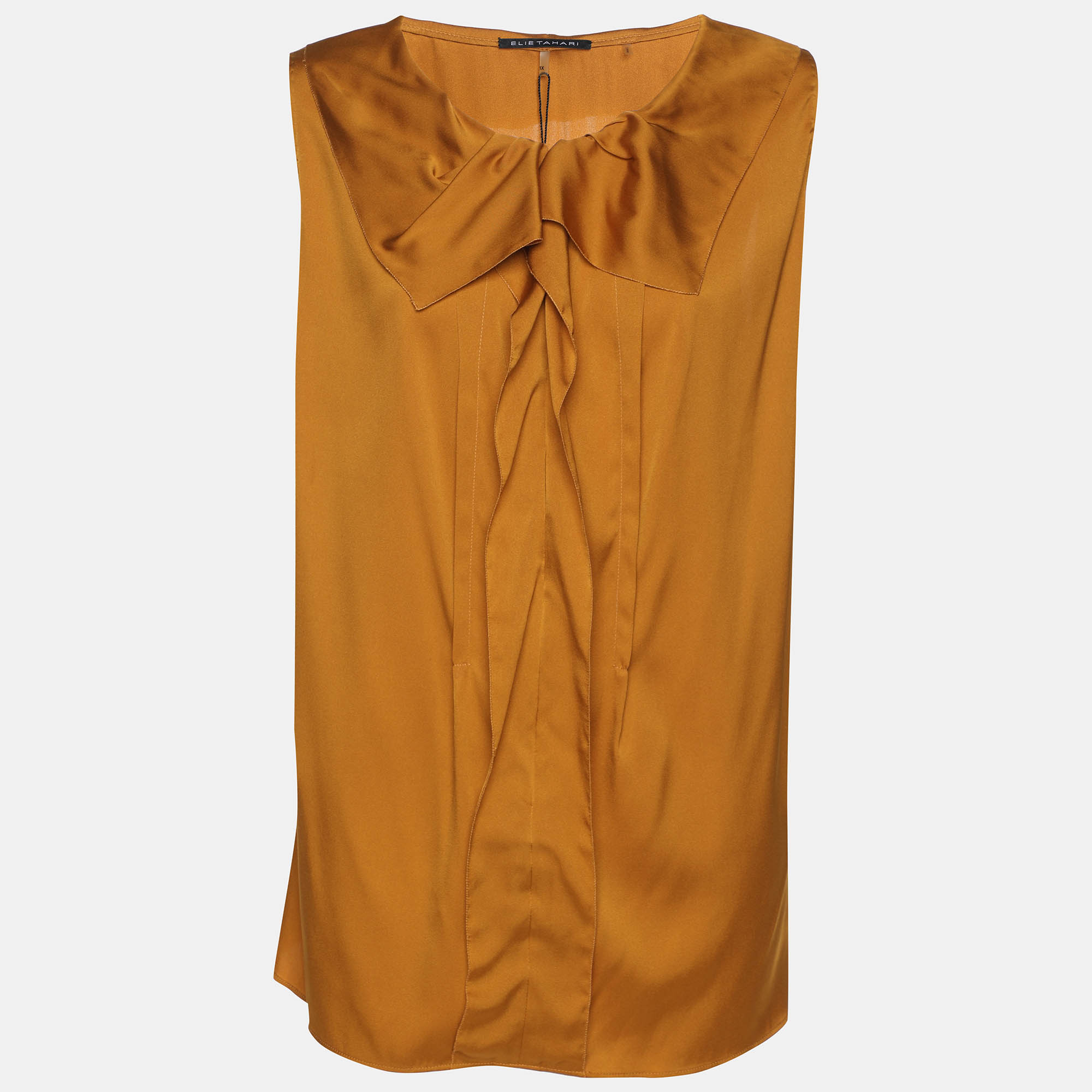 Pre-owned Elie Tahari Yellow Pepper Stretch Silk Andrea Blouse Xl