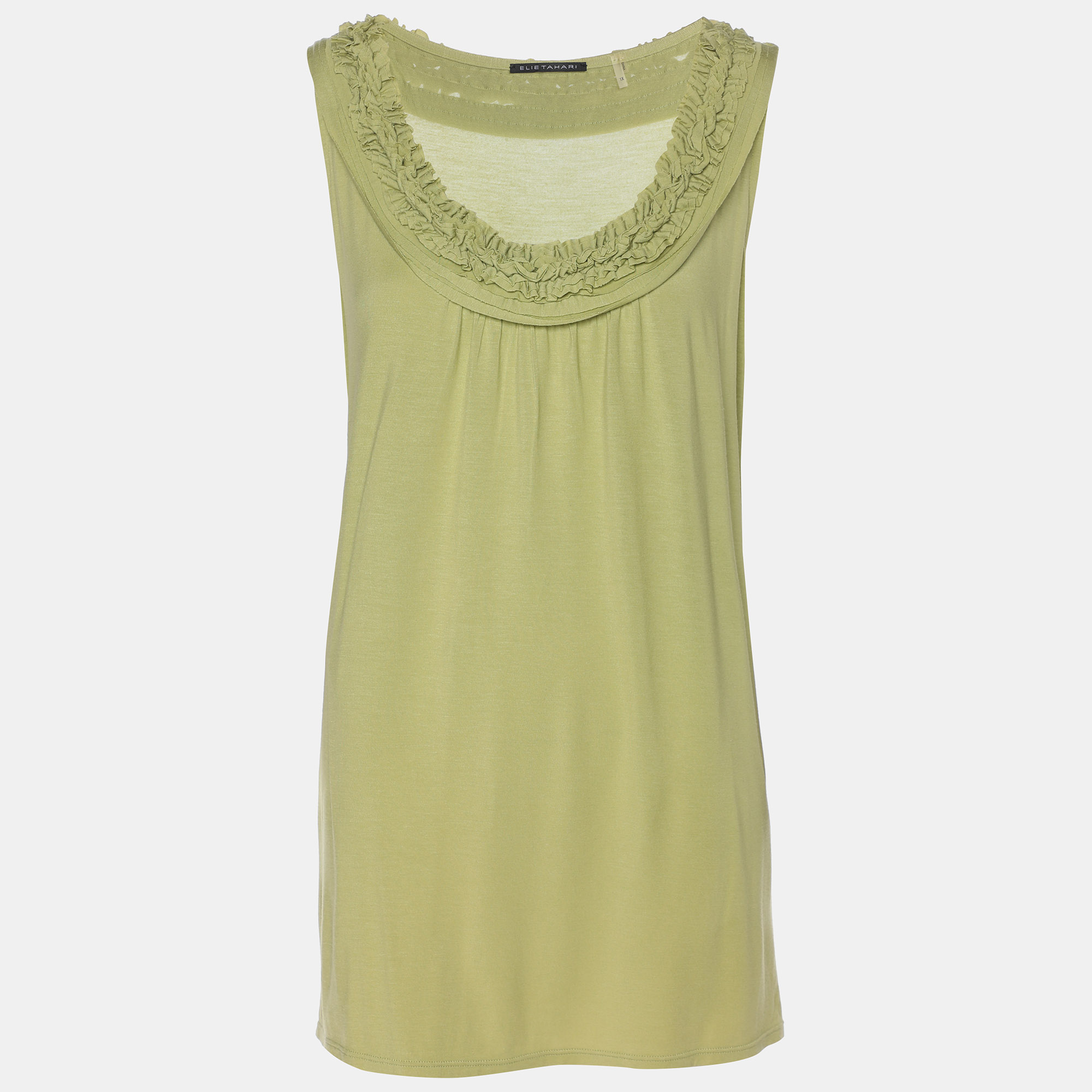 Pre-owned Elie Tahari Green Stretch Knit Ruffle Camisole Top Xl