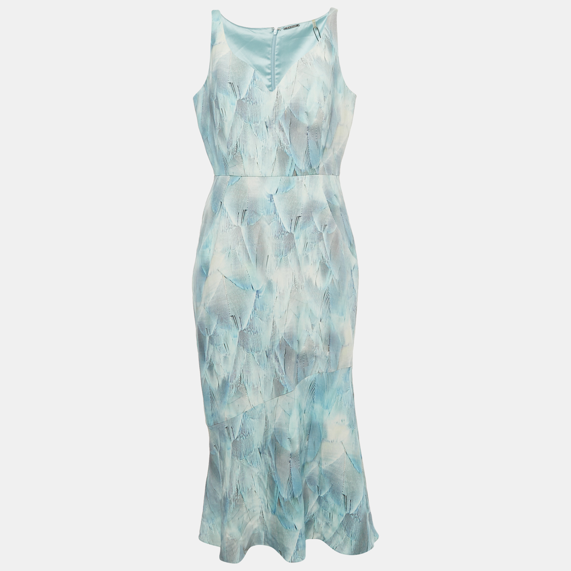 

Elie Tahari Blue Printed Crepe Sleeveless Yirma Midi Dress L