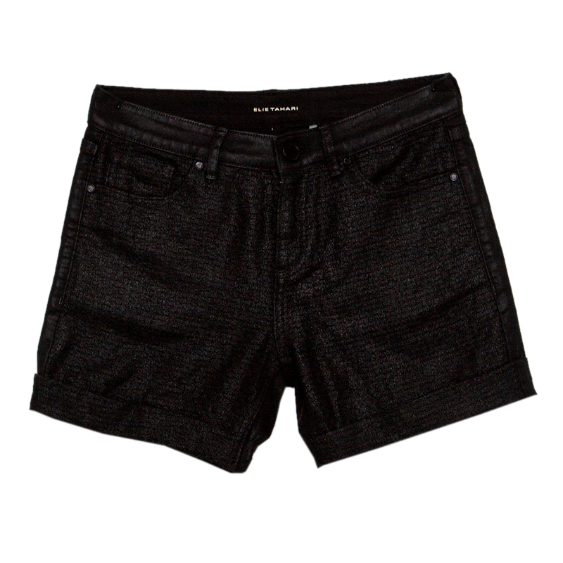 Pre Owned Elie Tahari Black Azella Coated Denim Shorts S