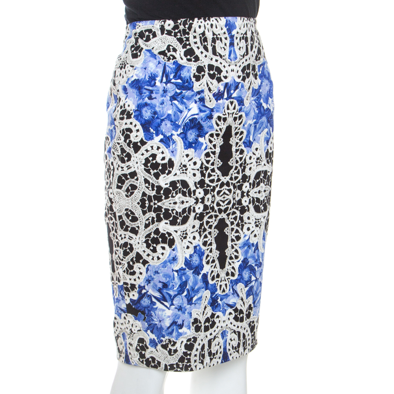 

Elie Tahari Blue Printed Cotton Penelope Pencil Skirt