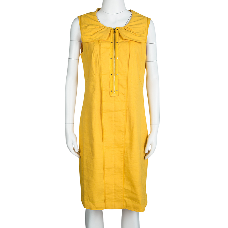 

Elie Tahari Yellow Linen Zip Front Sleeveless Dress