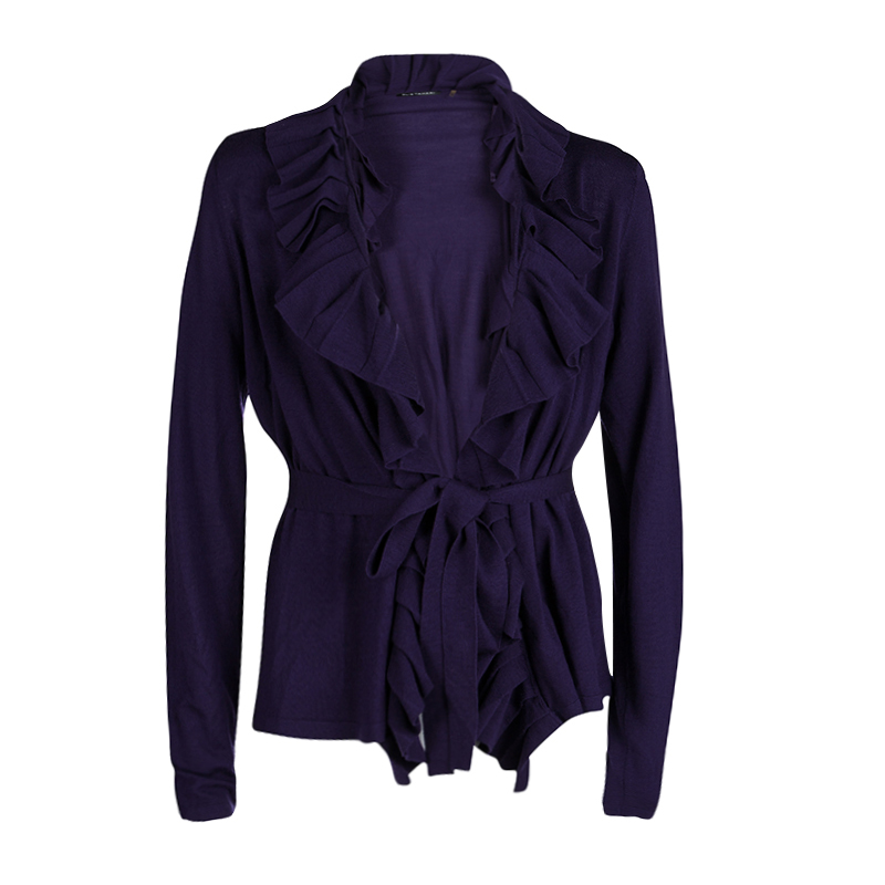 Elie Tahari Purple Merino Wool Jessica Wrap Cardigan L