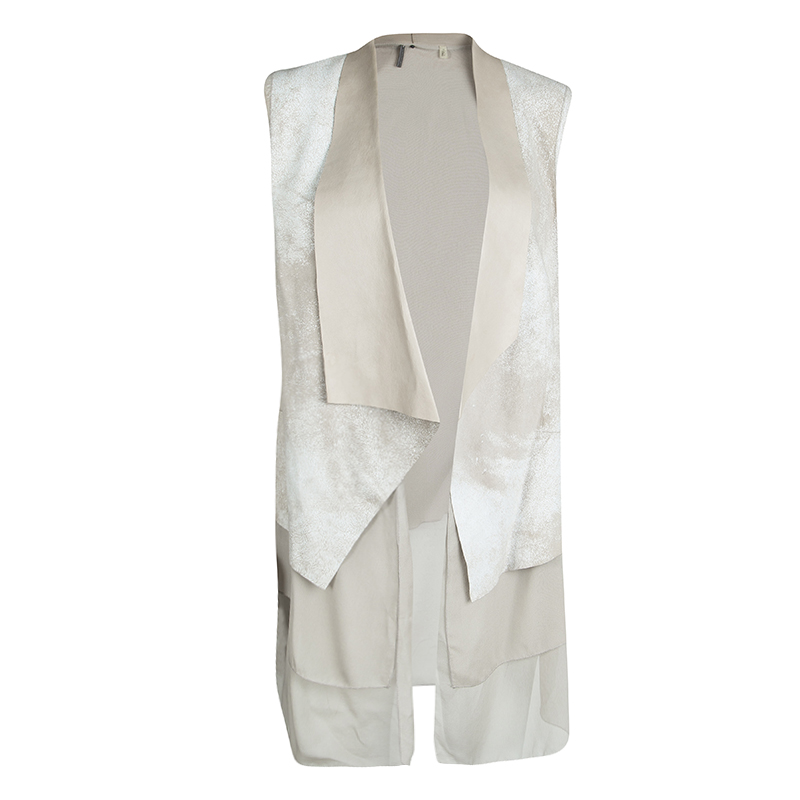 Elie Tahari Cream Draped Betsy Lamb Leather & Silk Vest M
