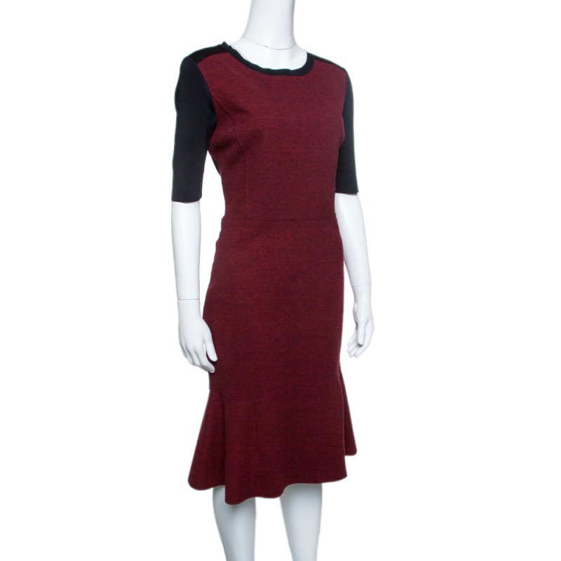 

Elie Tahari Linore Colorblock Knit Fit and Flare Dress, Red