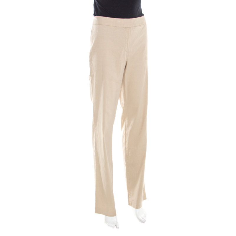 

Elie Tahari Beige Linen Stretch Straight Fit Trousers