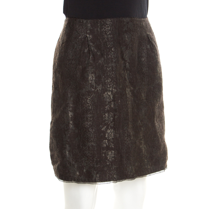 

Elie Tahari Dark Grey Floral Jacquard Patterned Mini Skirt