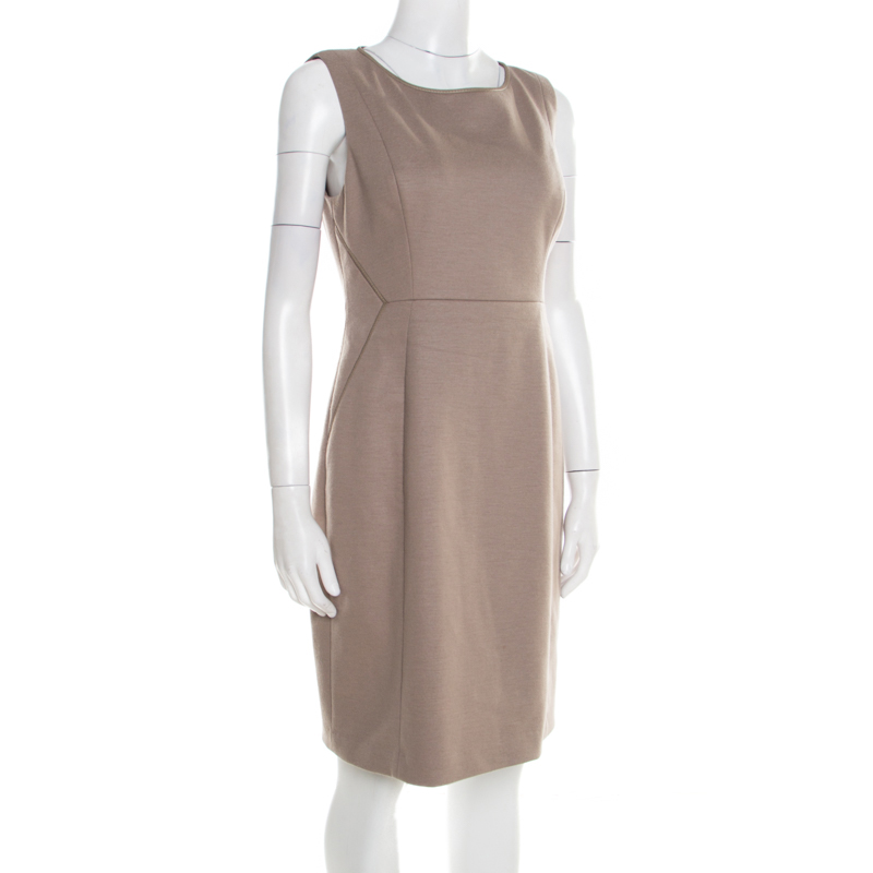 

Elie Tahari Beige Wool Sleeveless Sheath Dress