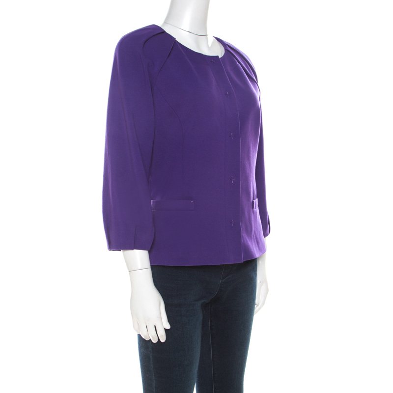 

Elie Tahari Purple Stretch Knit Pleated Raglan Sleeve Fitted Blazer