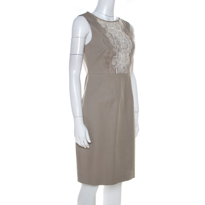 

Elie Tahari Grey Cotton Snakeskin Detail Short Dress