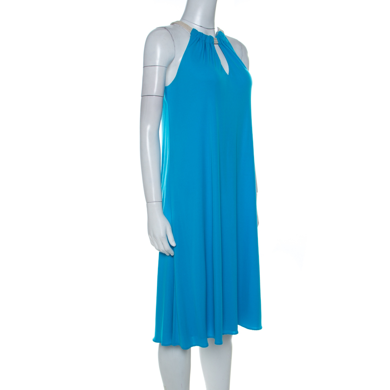 

Elie Tahari Bright Blue Jersey Rope Neck Detail Dress