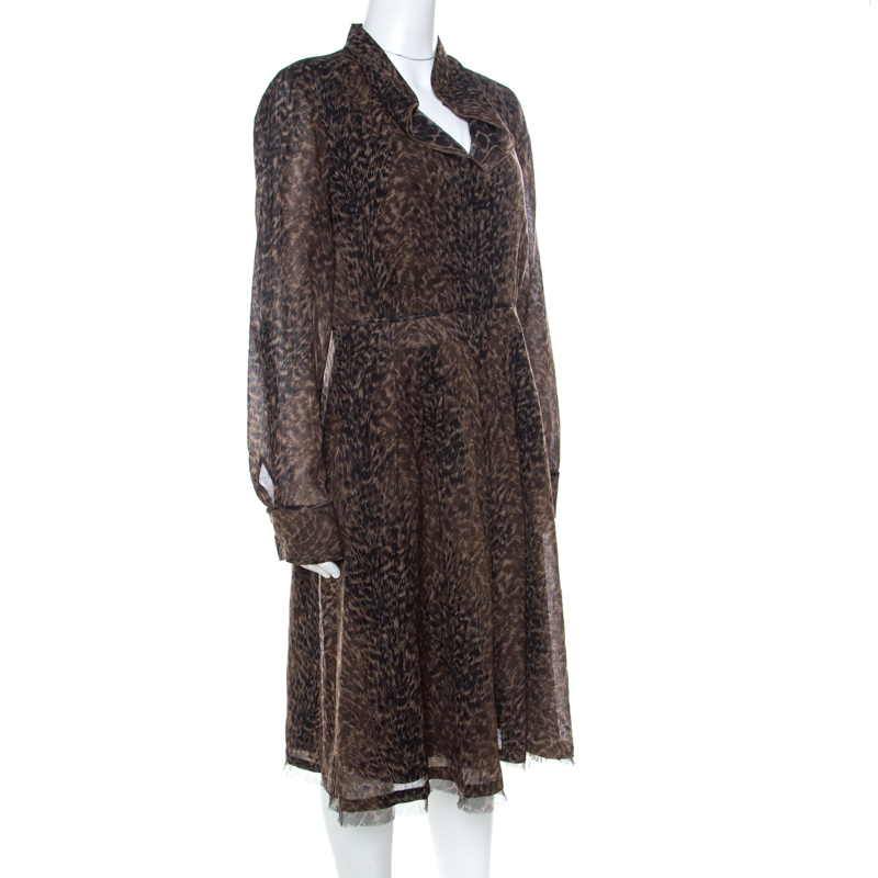 

Elie Tahari Brown Leopard Print Wool Ashton Sheath Dress
