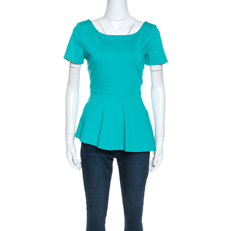 Elie Tahari Teal Green Knit Stretch Peplum Top M