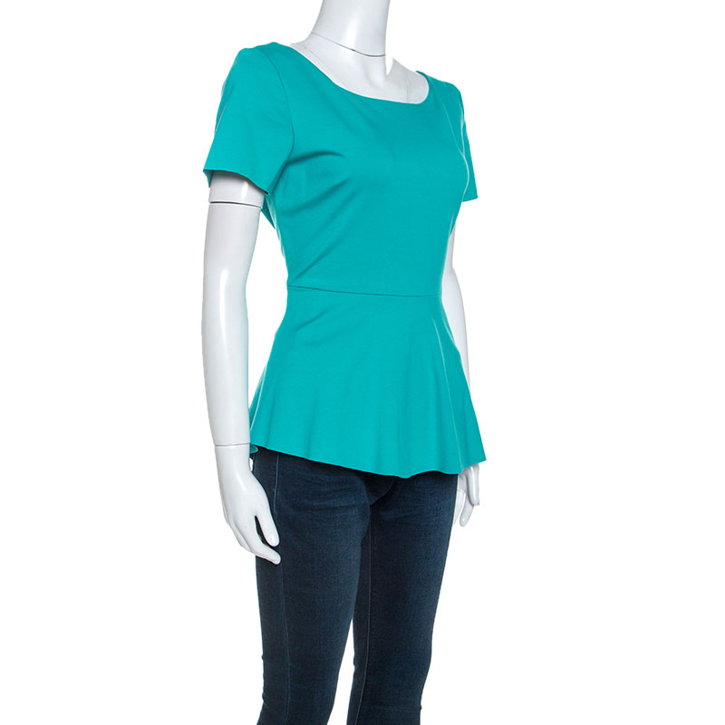 

Elie Tahari Teal Green Knit Stretch Peplum Top