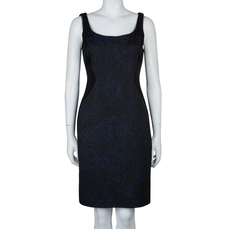 

Elie Tahari Black Contrast Jacquard Hourglass Panel Detail Sleeveless Dress