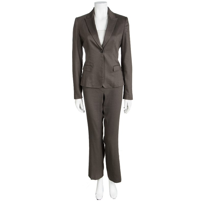 

Elie Tahari Brown Self Striped Pant Suit