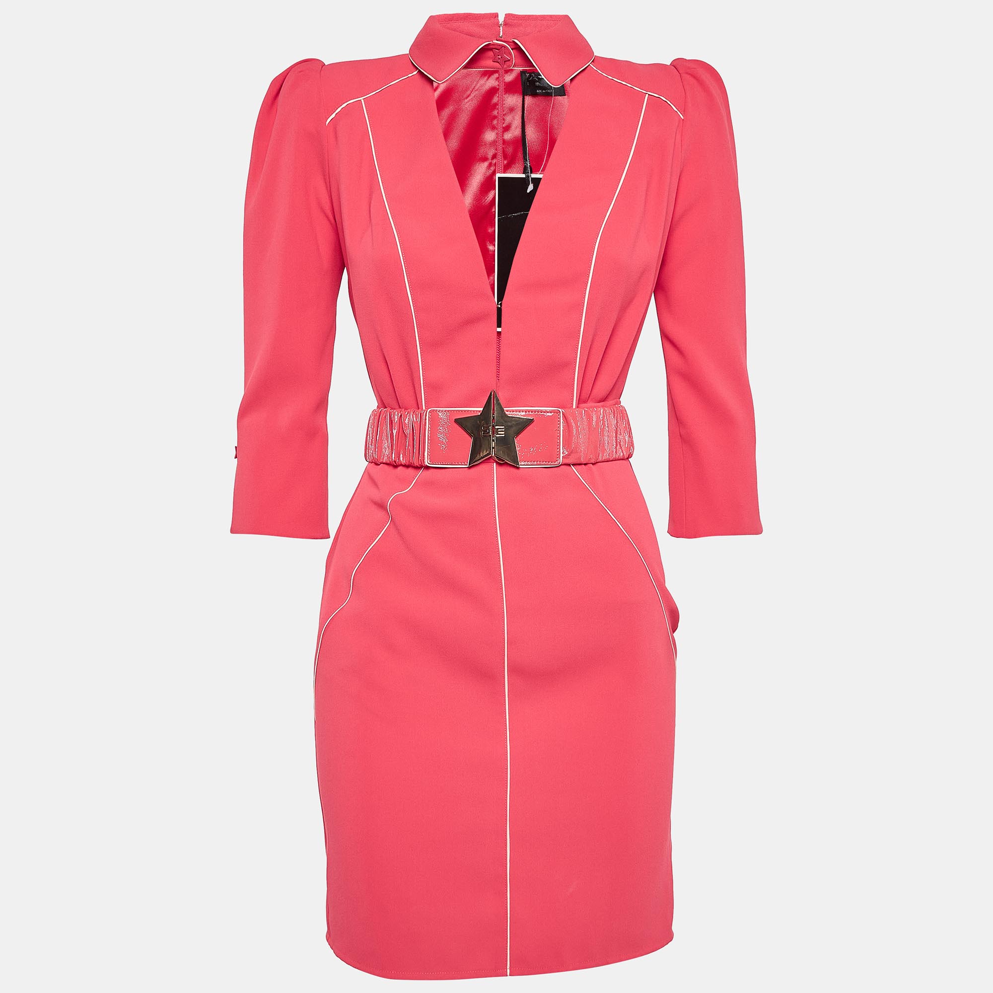 

Elisabetta Franchi Pink Crepe Star Detail Belted Mini Dress S