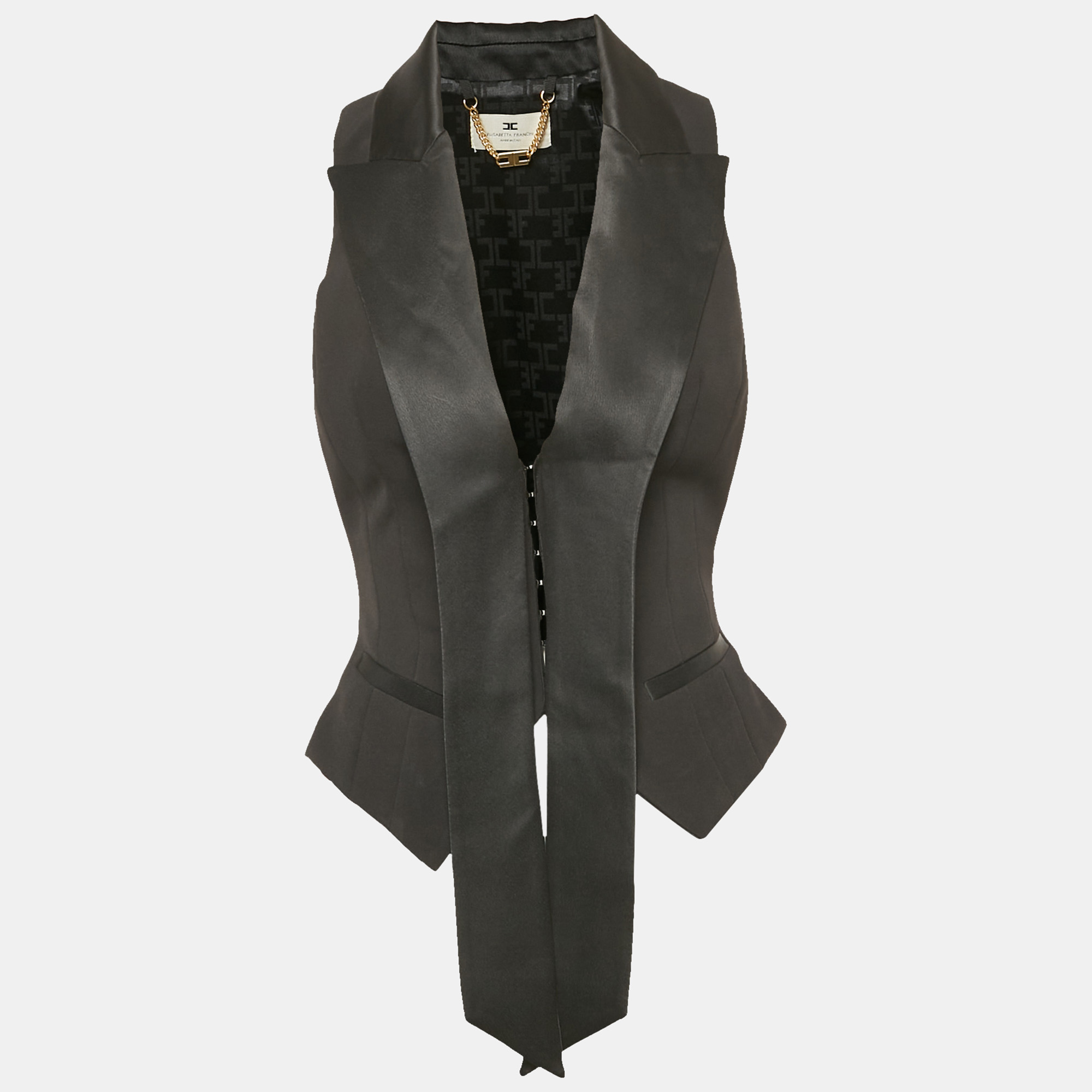 

Elisabetta Franchi Black Satin Trim Crepe Vest S