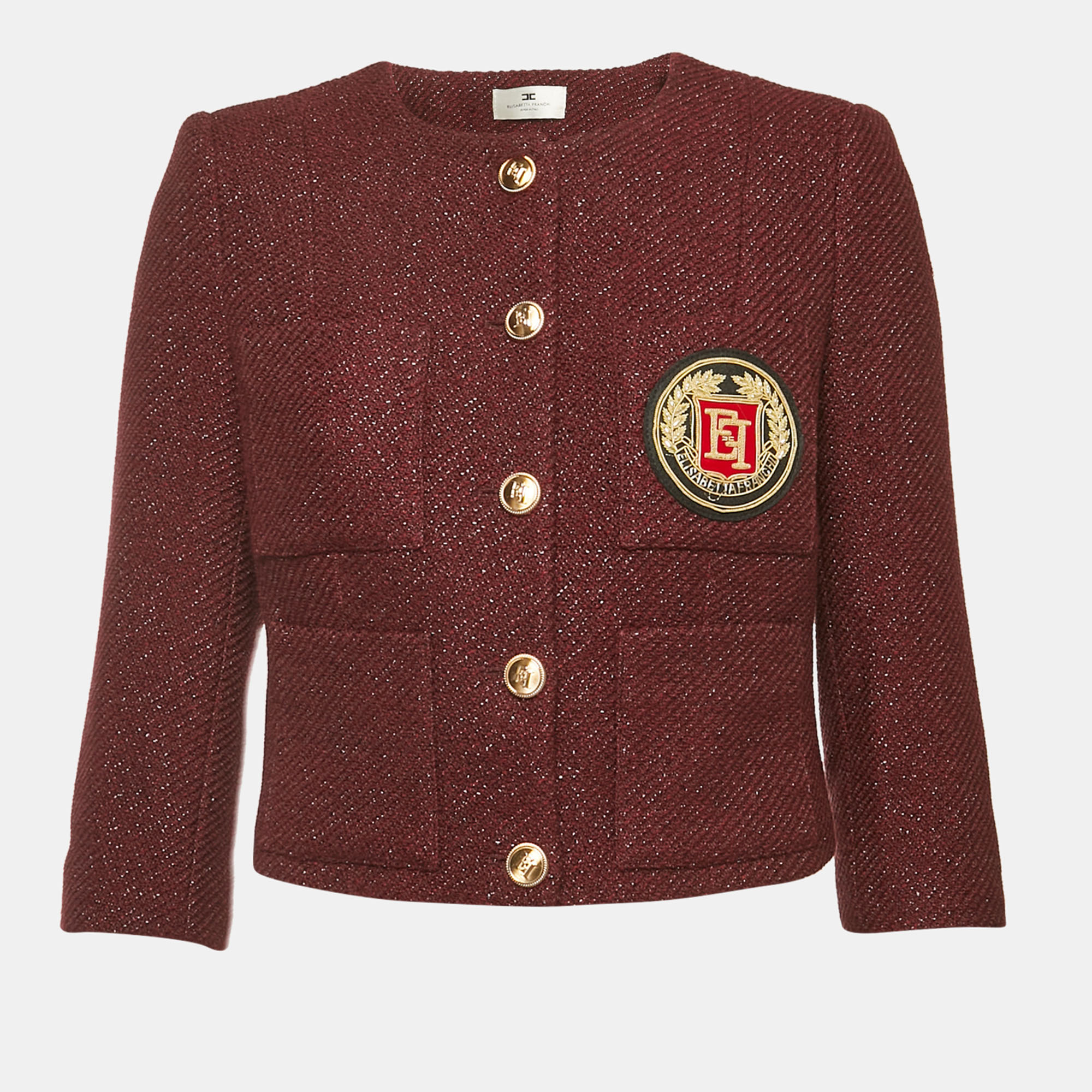 

Elisabetta Franchi Burgundy Lurex Tweed Jacket S