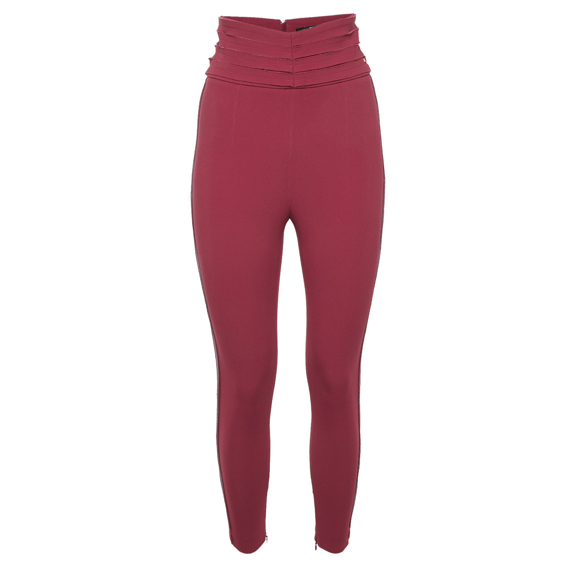 Pre-owned Elisabetta Franchi Melograno Crepe High Waist Trousers M In Pink