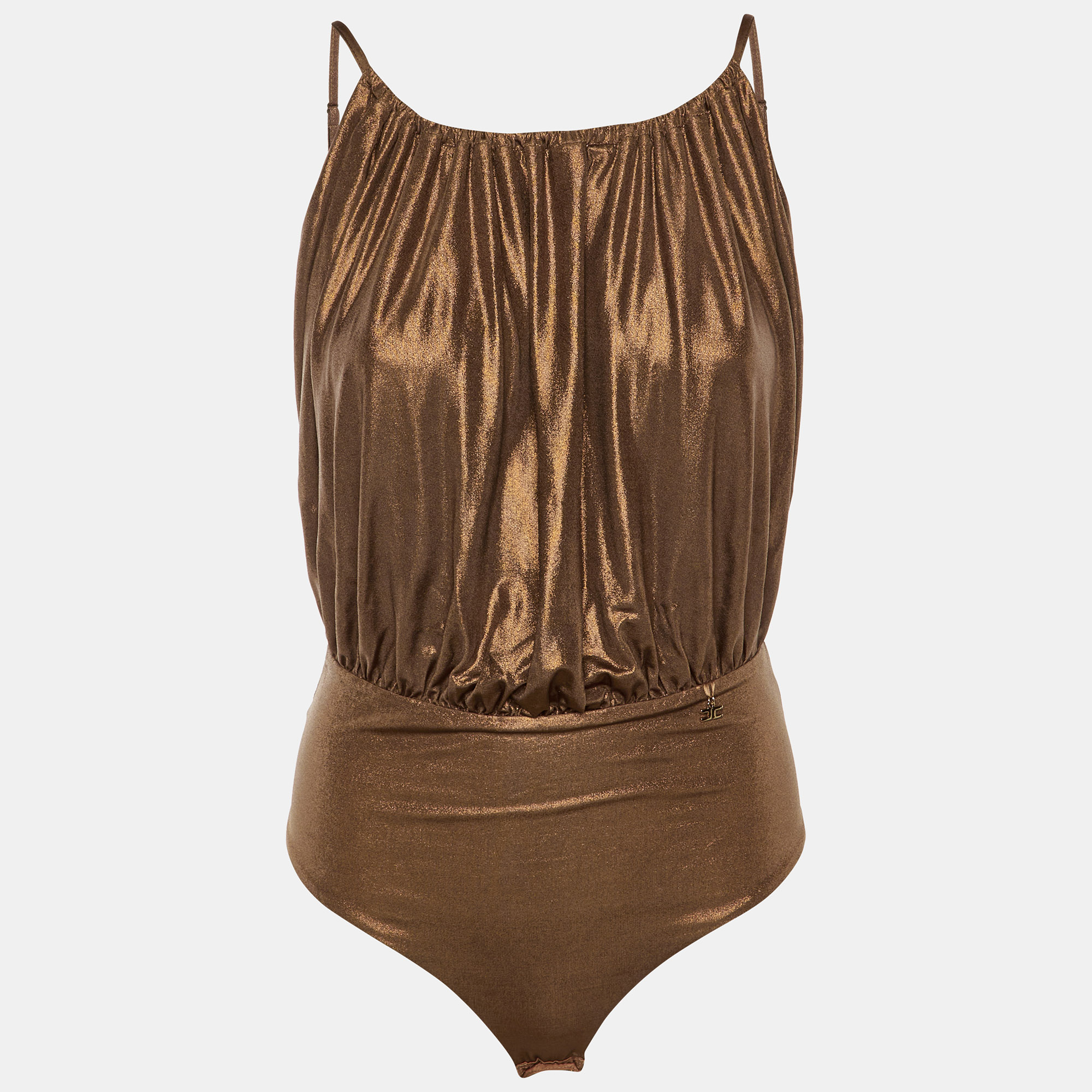 

Elisabetta Franchi Bronze Metallic Jersey Bodysuit Top M