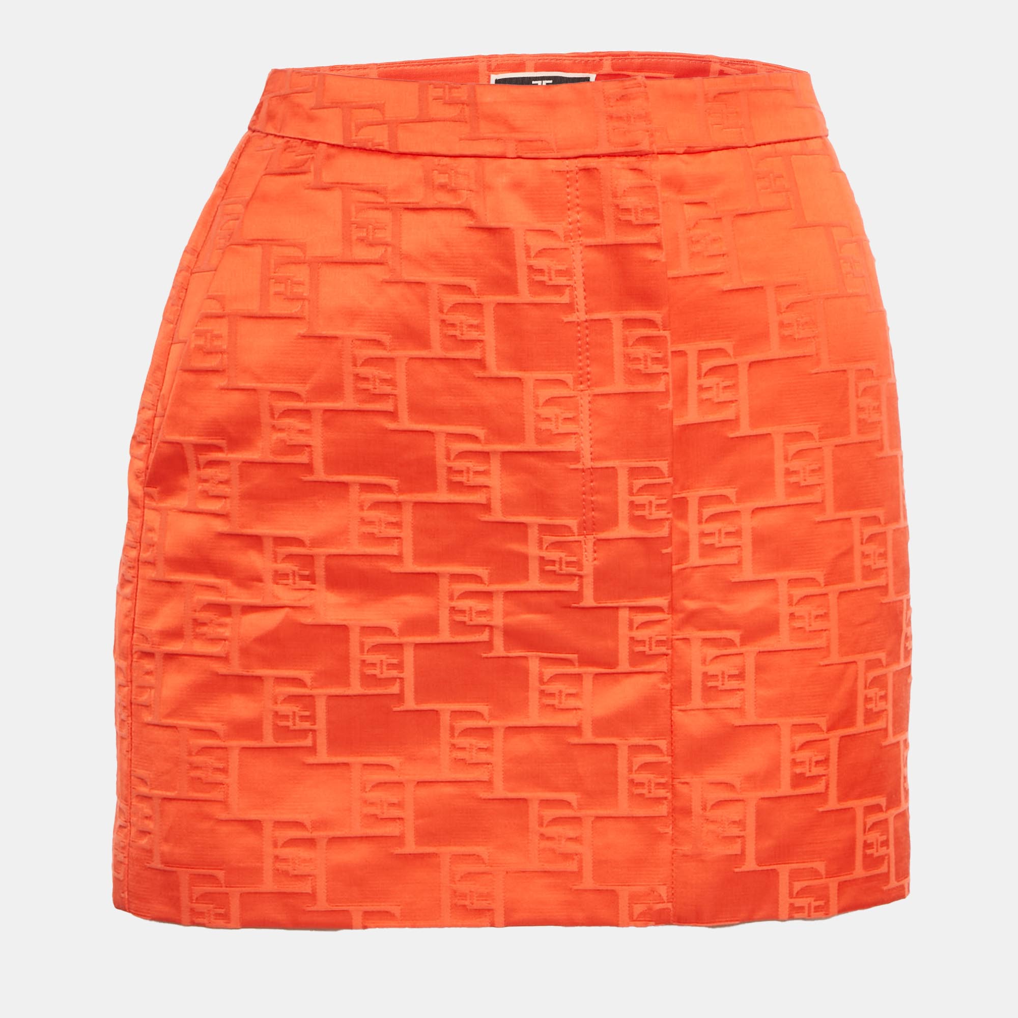 

Elisabetta Franchi Orange Jacquard Satin Mini Skirt S