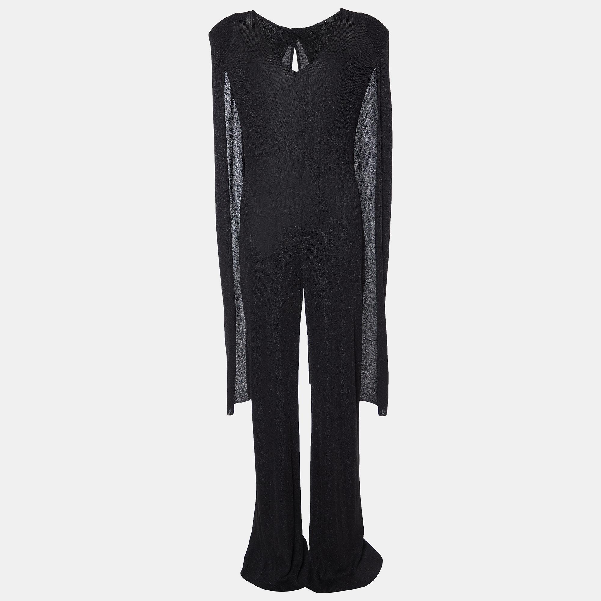 Pre-owned Elisabetta Franchi Black Lurex Knit Cape Detail Jumpsuit S